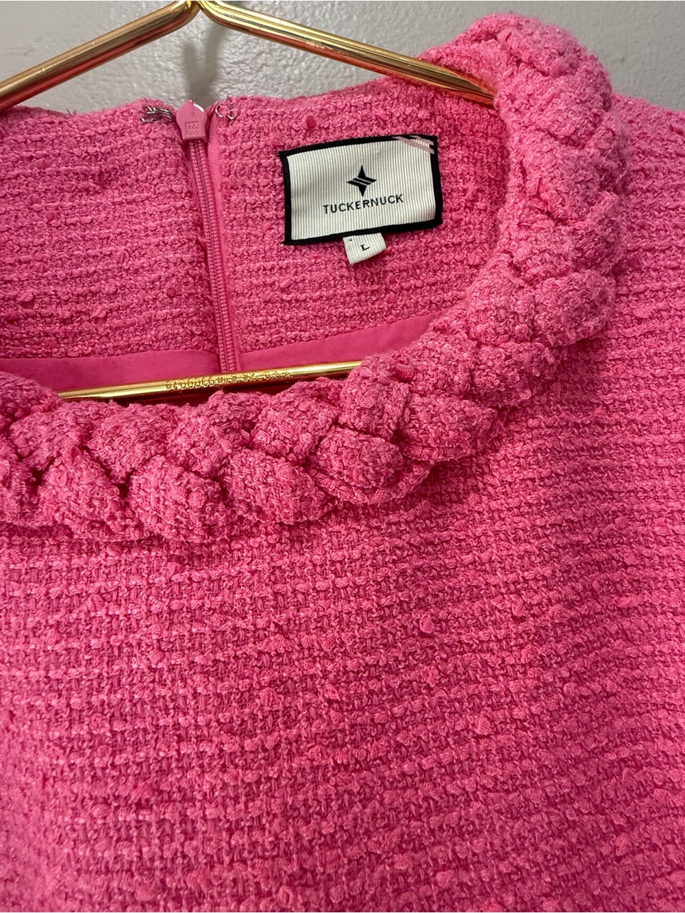 Tuckernuck Hot Pink Bouclé Mini Dress with Braided Trim - Picture 8 of 16